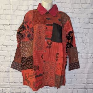 Women's Patchwork Button-Up Blouse